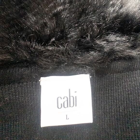 Cabi Dynasty Sweater #3679 Black Long Line Fur Collar  Cardigan Women's Large - Picture 5 of 6